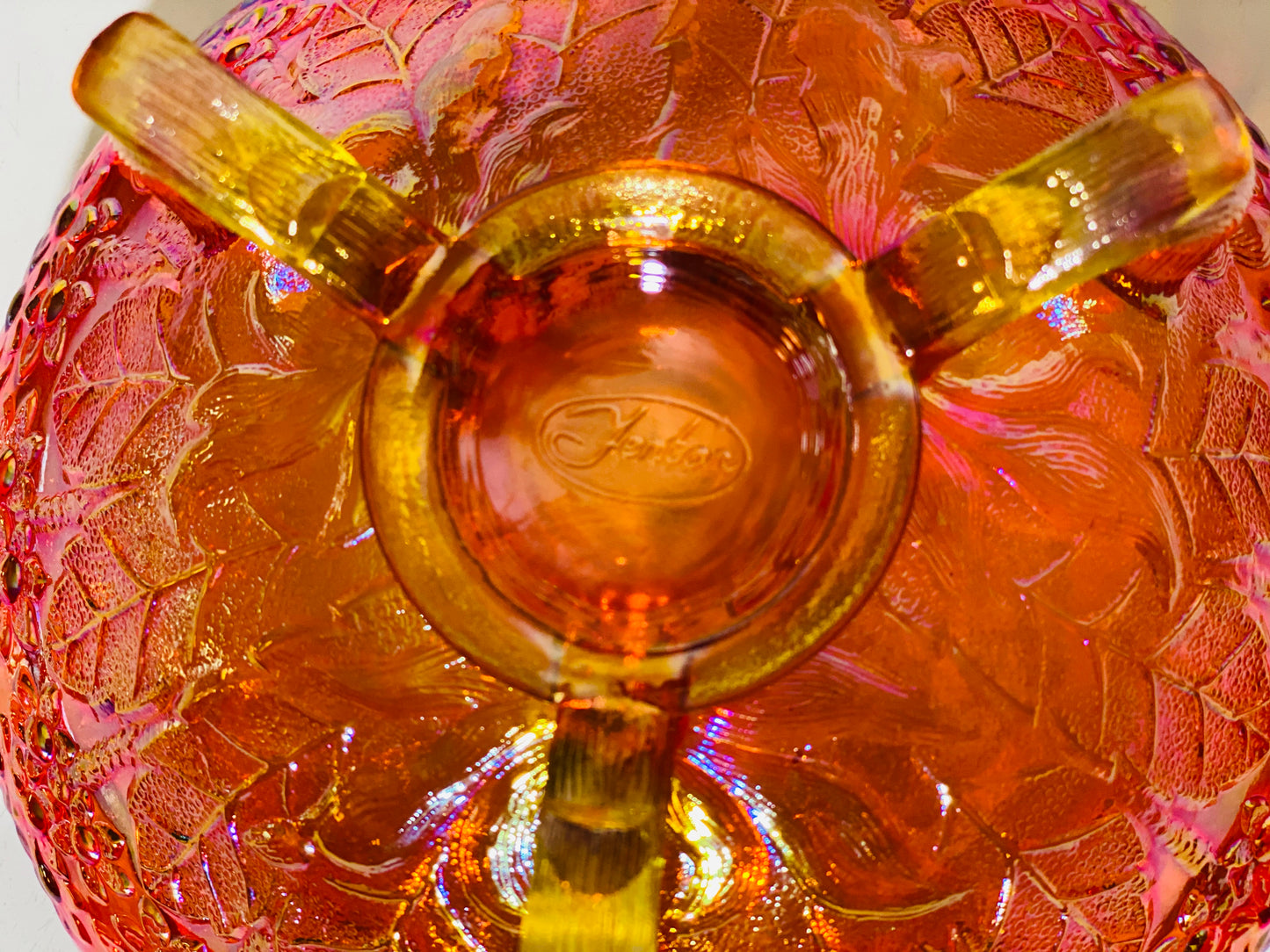 Fenton Leaves & Orange Tree 3 Toed Dish