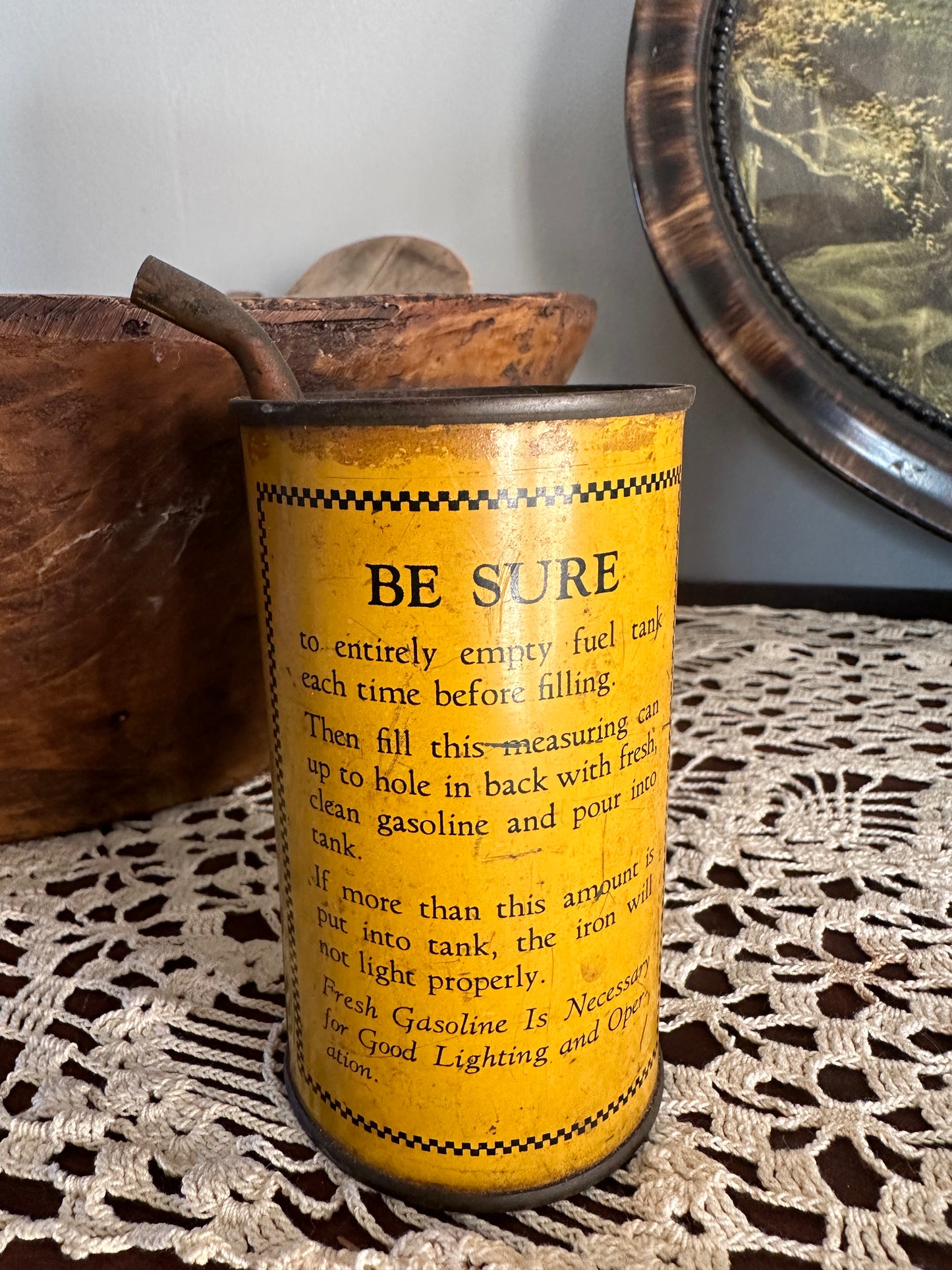 Vintage 1900s child iron gas tin