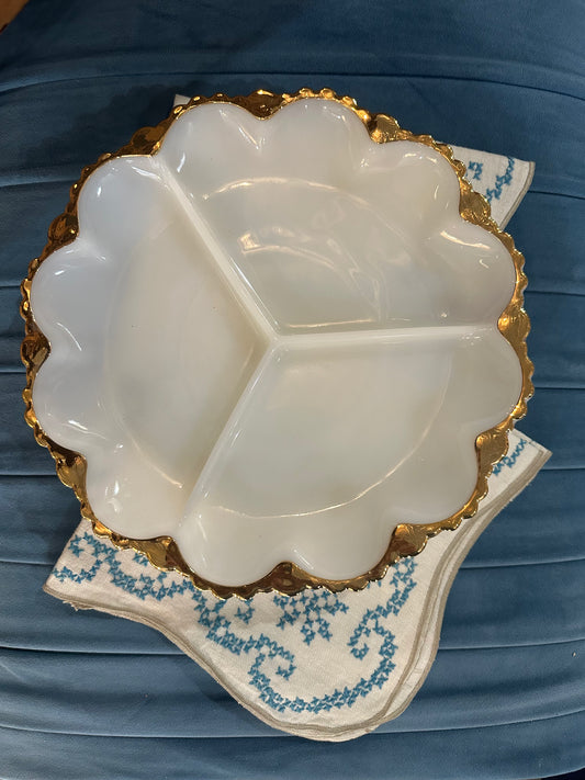 Milk glass divided dish