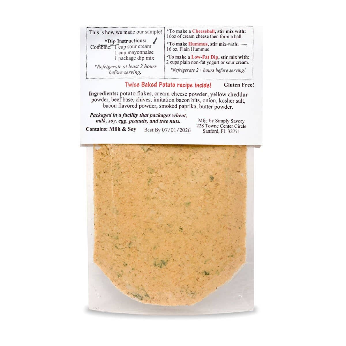 Package of Twice Baked Potato mix with label on a white background