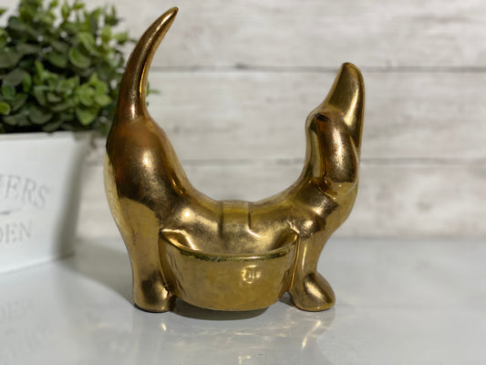 Vintage Ceramic 1950 AL Hirsch IG Ely 22K Gold Plated Dachshund