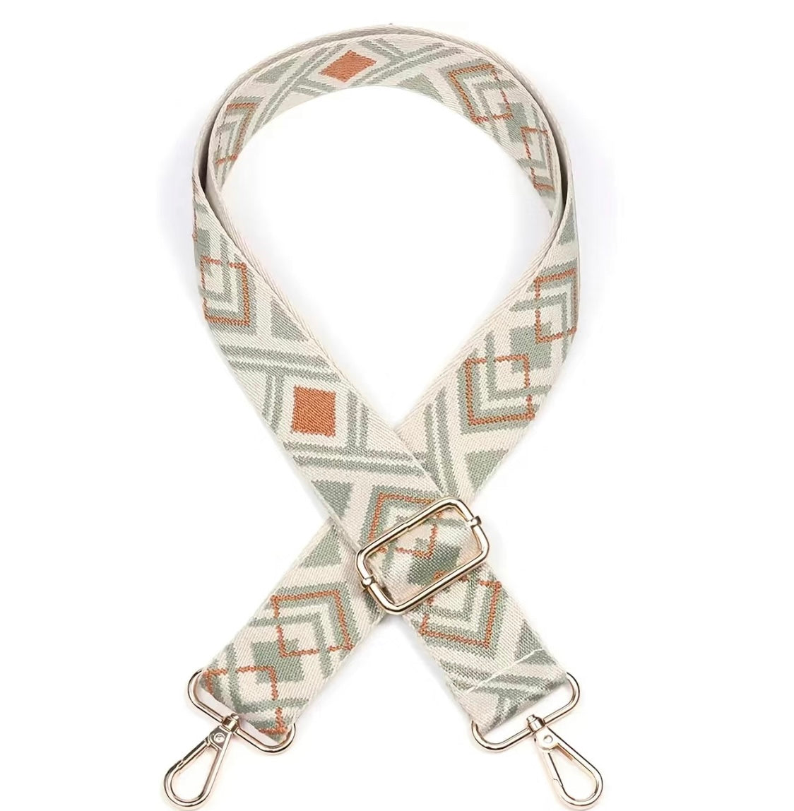 bohemian style guitar strap sage green orange diamonds adjustable 